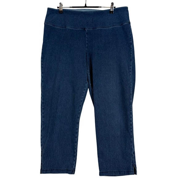 Women with Control Denim - Women with Control Indigo Blue Pull On Crop Jeans High Rise QVC L Tummy Control